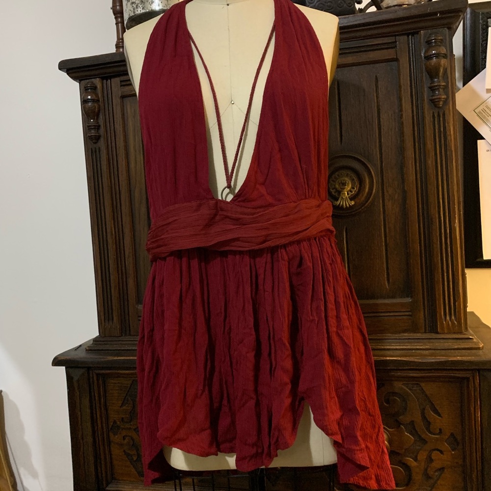 Red Free People Strappy Halter Tunic Dress